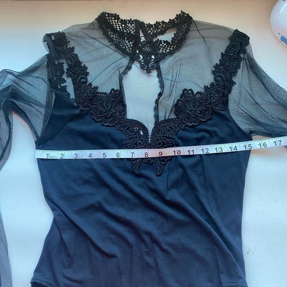 90s Y2K Hanky Panky Cotton Bodysuit Lace Mock Neck Black Womens Medium - Picture 4 of 11